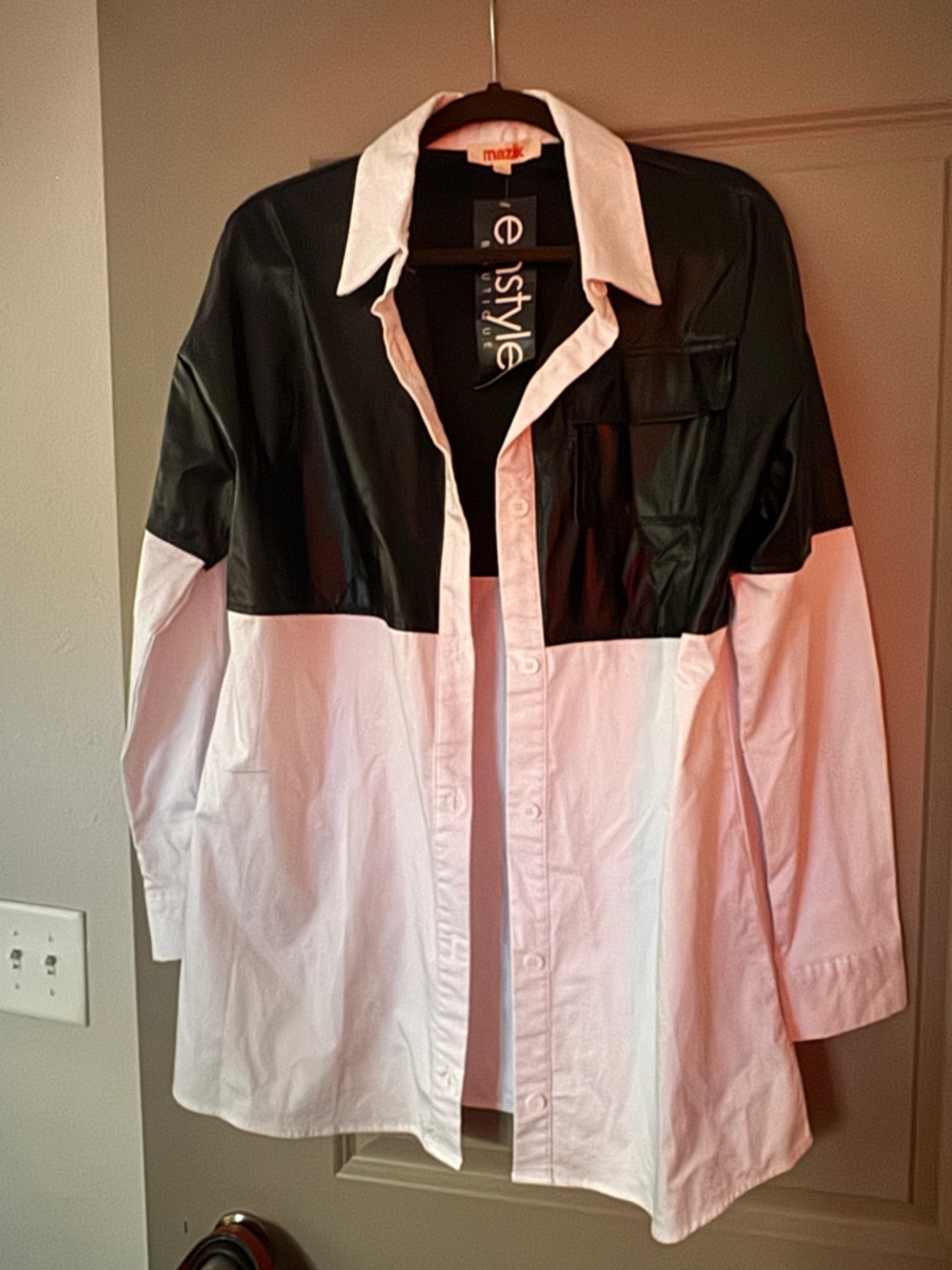 E.Style Two-Tone Black and White Button-Up Shirt